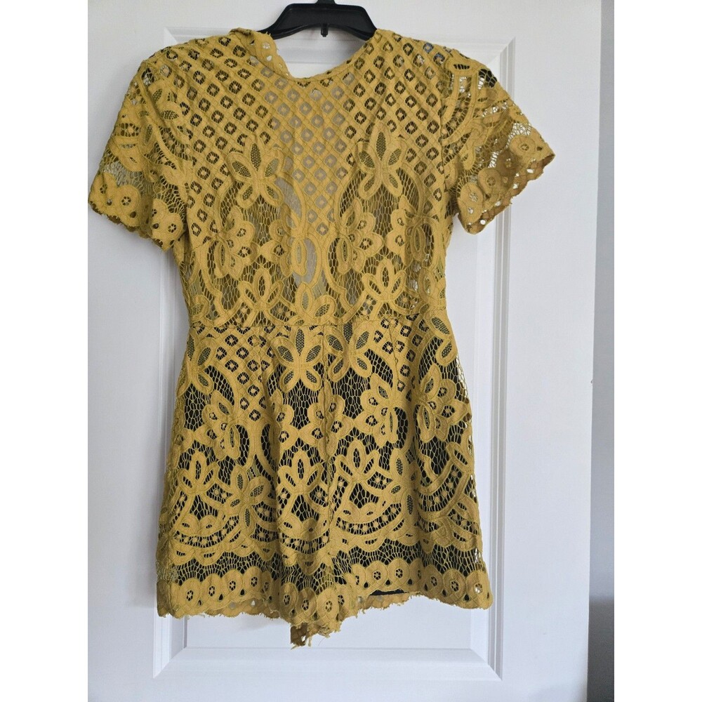 Misguided Mustard Yellow Lace Eyelet Romper size 8